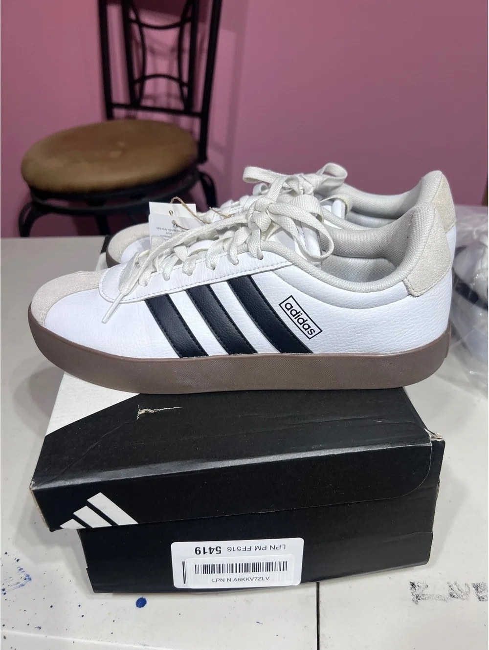 size 9 Adidas White and Black Classic Sneakers with Gum Sole